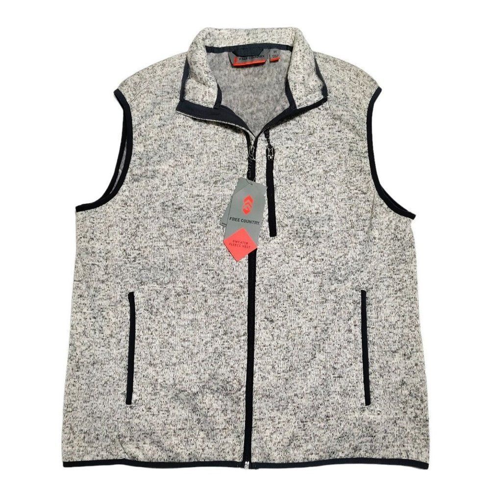 Free Country Fleece Sweater Vest Mens Medium Gray Zip Pockets Soft Stretchy NWT